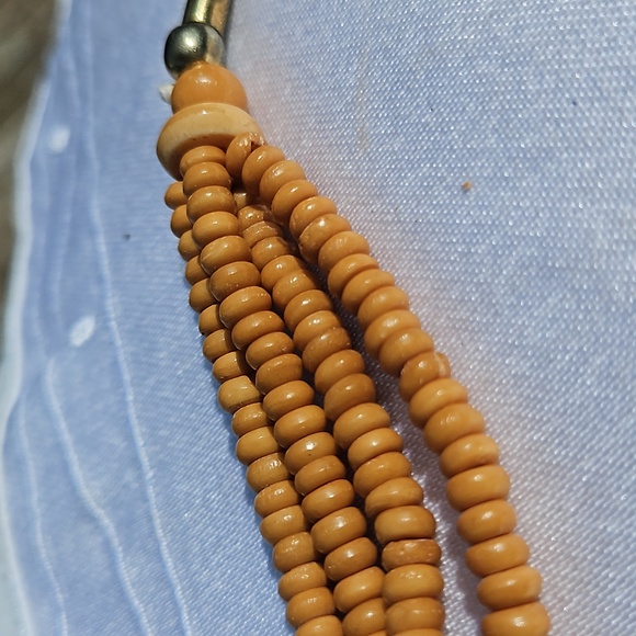 Vintage Celluloid Beaded Multi-strand into Brass Circles necklace #135 - Picture 9 of 9